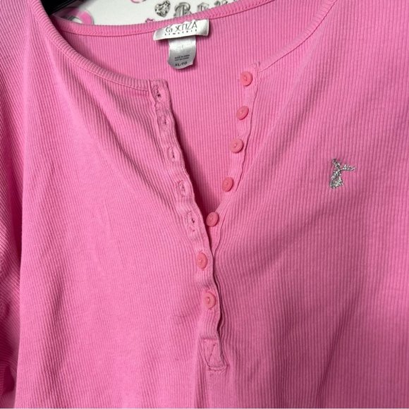La senza button down top bubble gum pink with silver logo moose head embroidered - Picture 8 of 10